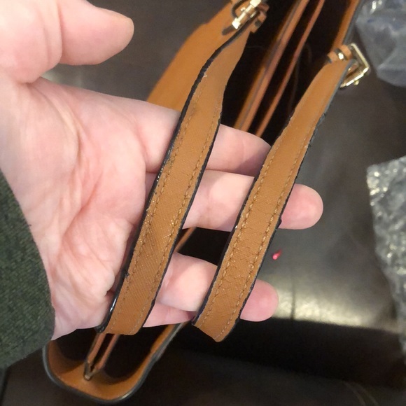 TORY BURCH Saffiano Leather Shoulder Bag Brown Leather Tote Bag Medallion Lining - Picture 16 of 17